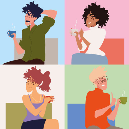 set of people and coffeeのイラスト素材