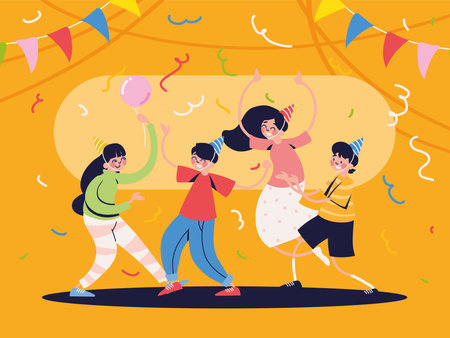 happy people birthday partyのイラスト素材