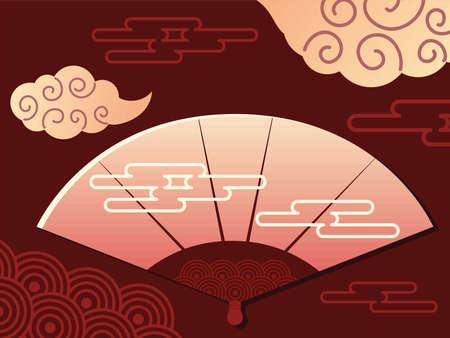 chinese fan and cloudsのイラスト素材