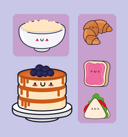 icons collection kawaii foodのイラスト素材