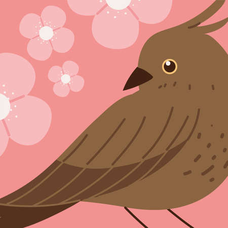brown bird and flowersのイラスト素材