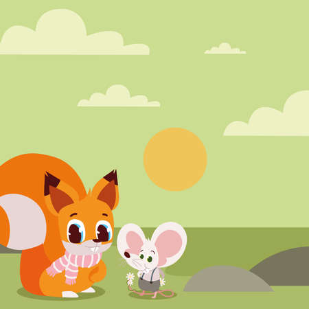 cute squirrel and mouseのイラスト素材