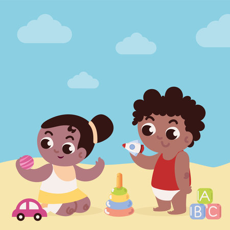 little kids playing with toysのイラスト素材