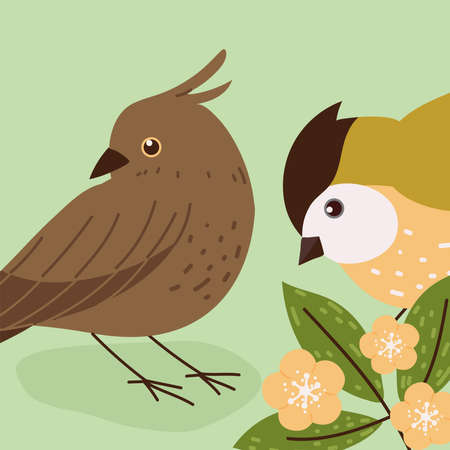 birds flowers and leavesのイラスト素材