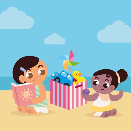 girls with toysのイラスト素材