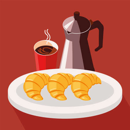 coffee maker cup and breadのイラスト素材