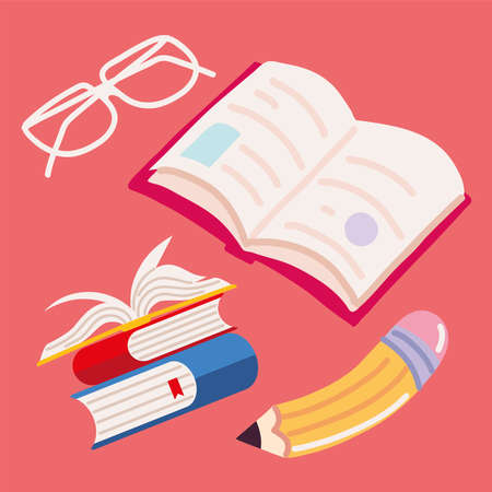 school books and pencilのイラスト素材