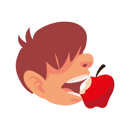 boy eating appleのイラスト素材