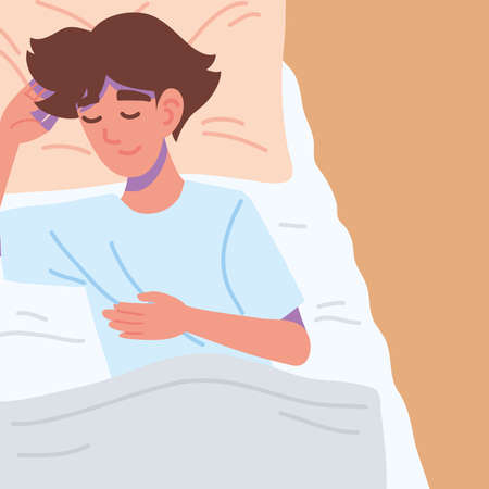 man sleep lying in bedのイラスト素材