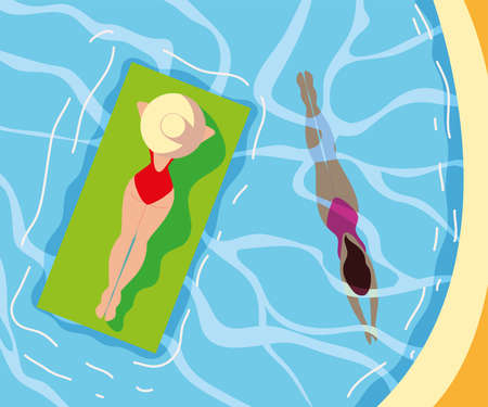 women relaxing in swimming poolのイラスト素材