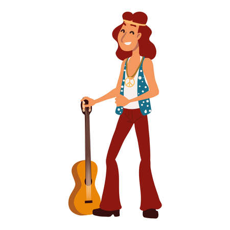 hippie man with guitarのイラスト素材