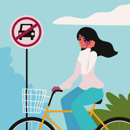 world car free day, woman in bicycleのイラスト素材