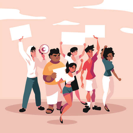 people with placards democracyのイラスト素材