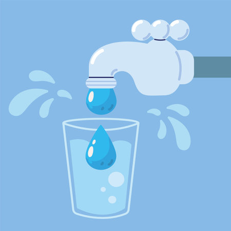 faucet and water drop in glassのイラスト素材