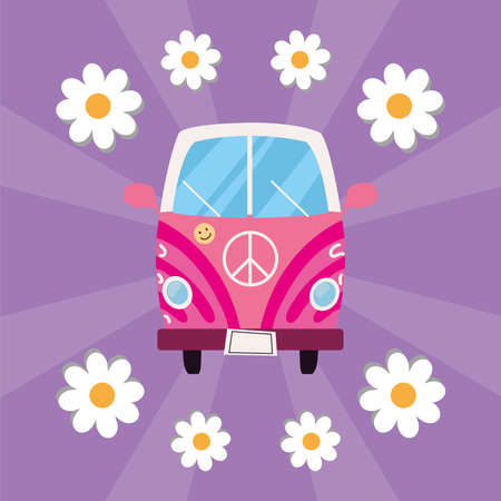 vintage hippie carのイラスト素材
