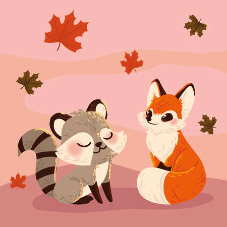 animals and autumn seasonのイラスト素材