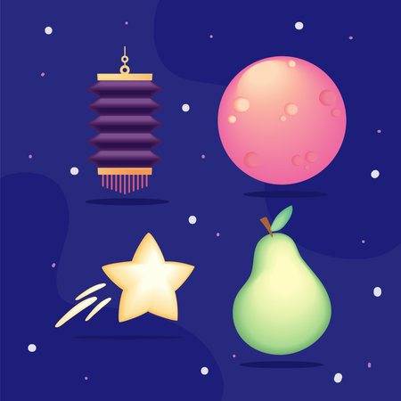 icons set chinese moon festivalのイラスト素材