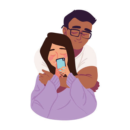 cute couple taking selfieのイラスト素材