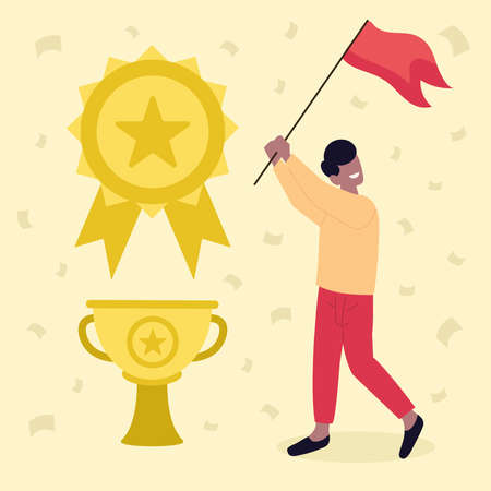 guy holds a flagのイラスト素材