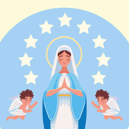 virgin mary and angelsのイラスト素材