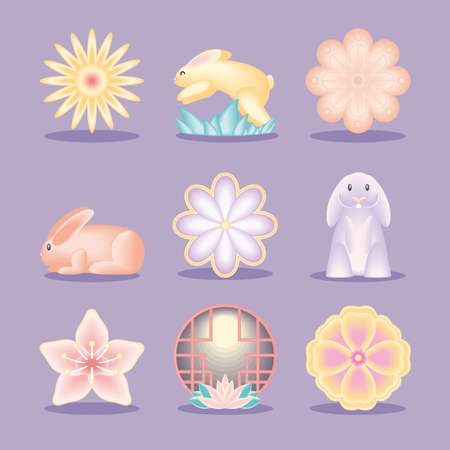 mid autumn festival setのイラスト素材