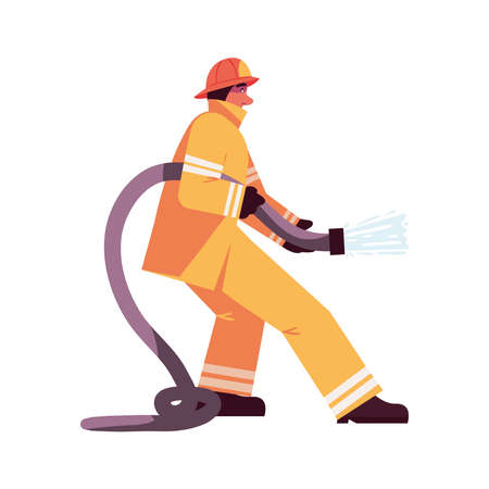 firefighter holds hose iconのイラスト素材