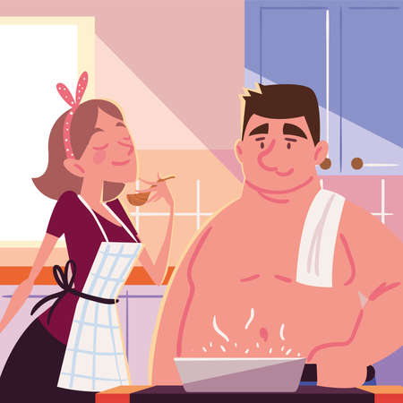 woman and man cookingのイラスト素材