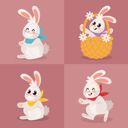 set with rabbitsのイラスト素材