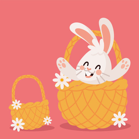 cute rabbit in wicker basketのイラスト素材