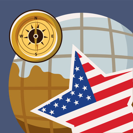 columbus day, world and american flagのイラスト素材