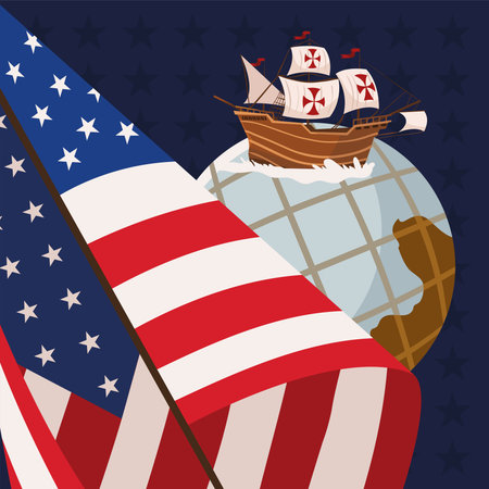 columbus day, usa flagのイラスト素材