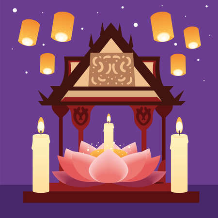 loy krathong thailand festiveのイラスト素材
