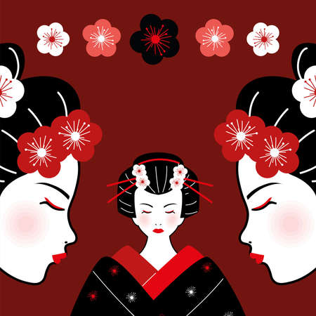 geishas and cherry flowersのイラスト素材
