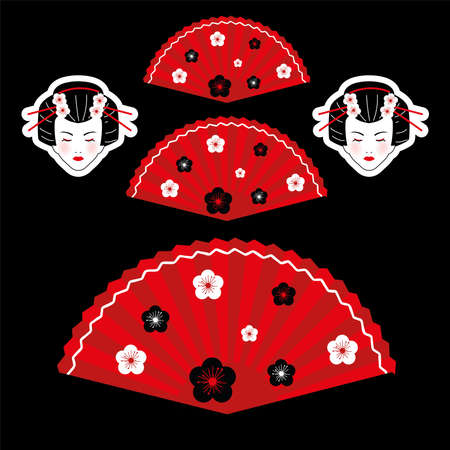 icons of geisha and fanのイラスト素材