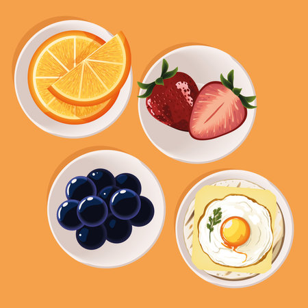 breakfast egg and fruitsのイラスト素材