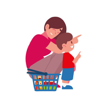 woman and boy with school suppliesのイラスト素材