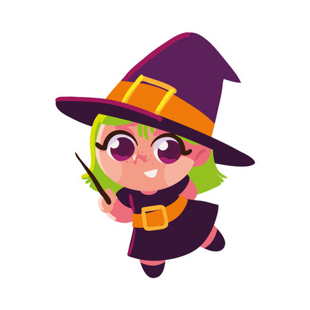 cute girl in witch costume for halloweenのイラスト素材