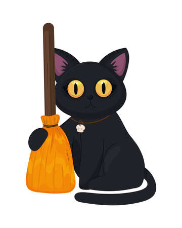 halloween cat and broomのイラスト素材