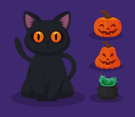 halloween cats and pumpkinのイラスト素材