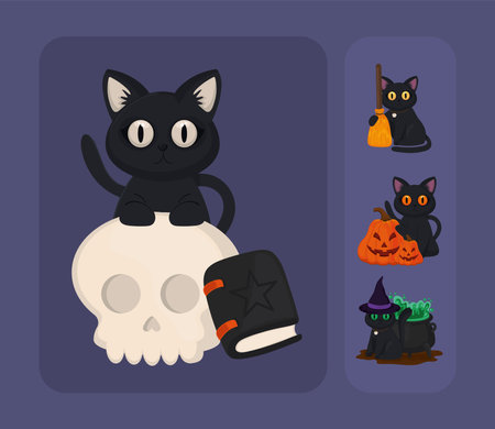 icons set, halloween catのイラスト素材