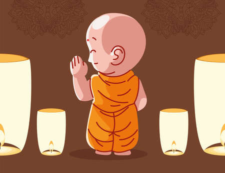 buddhist monk with lampsのイラスト素材