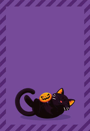 halloween cat with little pumpkinのイラスト素材