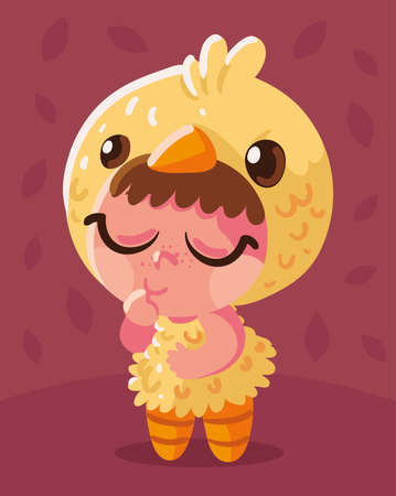 cute girl in chicken costume halloweenのイラスト素材