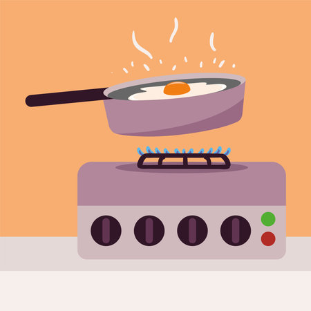 stove with pan frying eggのイラスト素材