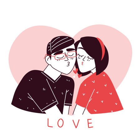 couple in heart, line artのイラスト素材