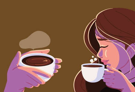woman drinking coffee hotのイラスト素材