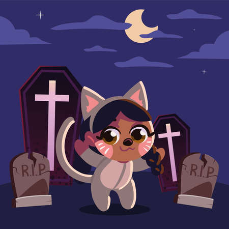 cat girl costume halloweenのイラスト素材