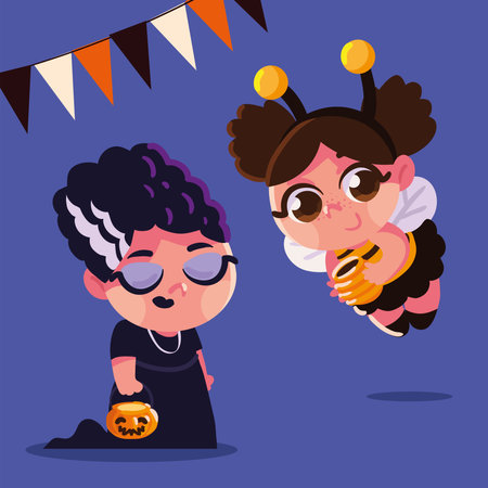 girls in costumes halloweenのイラスト素材