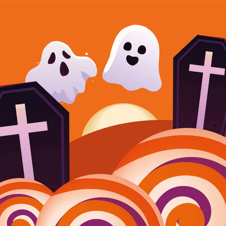 halloween ghosts and candiesのイラスト素材