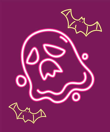 neon halloween scary ghostのイラスト素材